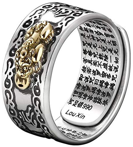 Enkomy Reichtum Ring, Buddhistischer Herz-Sutra-Ring für Herren & Damen Mantra Schutz Eröffnung Einstellbare Amulett Reichtum Glück Ring Geschenk