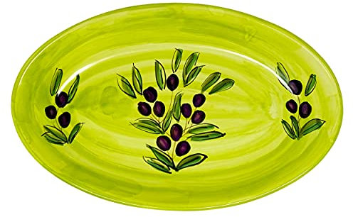 Lashuma Keramikschale bemalt Motiv: Olive, Servierschüssel oval 36x22 cm, Großer Gourmetteller