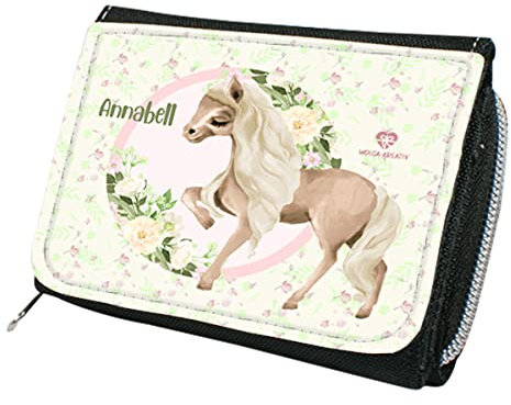 wolga-kreativ Personalisiertes Geldbeutel Kinder mit Namen - Portemonnaie für Mädchen oder Junge mit Pony Motiv - Geldbeutel Mädchen Junge Kinder Geschenk mit Namen
