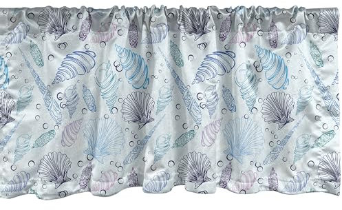 ABAKUHAUS Nautisch Fenster Volant, Muscheln Blase Ozean, Vorhang Volant für Küche Schlafzimmer Dekor mit Stangentasche, 137 cm X 45 cm, Indigo Blassblau Lila