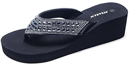 JOMIX Ciabatte Infradito Donna Estive Eleganti Infradito con Zeppa Comode Casa Mare Spiaggia Piscina SD2566 (Nero, 40)