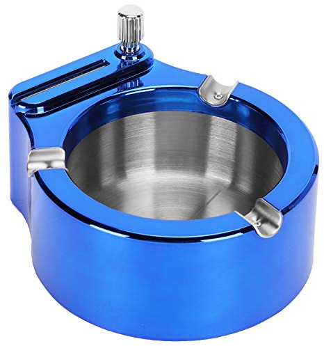 Retro Metal Ashtray with Built-in Lighter, Blue Finish