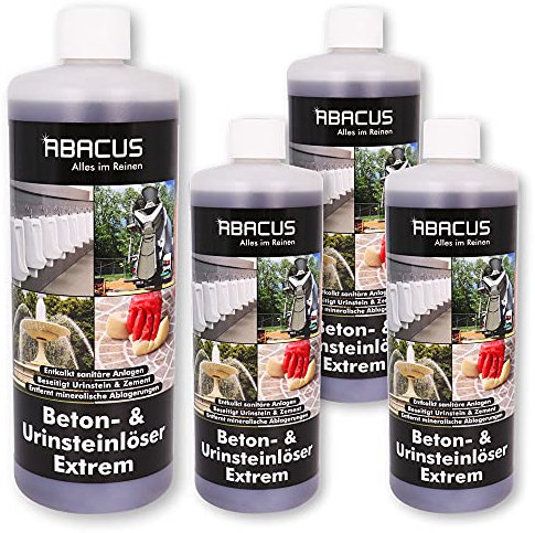 ABACUS® 4x 1000 ml Betonlöser & Urinsteinlöser Extrem (7710.4) - Zementschleierentferner Betonschleierentferner