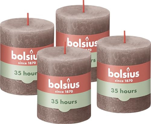 Bolsius Rustik Stumpenkerzen - Hellgrau - 4 Stück - 8 x 7 cm - Dekorative Haushaltkerzen - Länge Brenndauer 35 Stunden - Unparfümierte - Natürliches Pflanzenwachs - Ohne Palmöl
