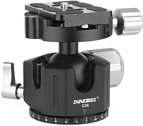 INNOREL G36 Low Profile Panorama-CNC-Metall-Kamerastativ-Kugelkopf mit 1/4 Arca Swiss Universal-Schnellwechselplatte für Stative, Einbeinstative, DSLR-Kameras, Camcorder, Max. Belastung 20 kg