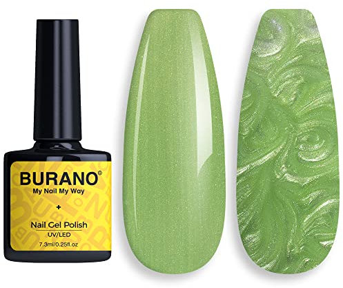 BURANO Pearl Gel Nagellack, Meerjungfrau Glitter Gel Polish Zeichnung Gel Nagellack, Shell Faden Nagel Gel Shimmer Gel für Heimwerker-Anwendung Salon(Grün)