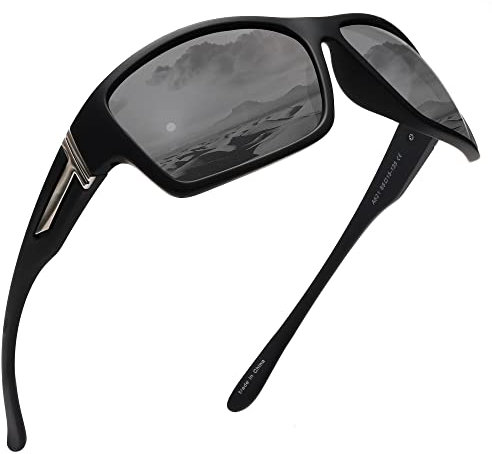 JIM HALO Polarisierte Sonnenbrille für Männer und Frauen, Wrap-Around-Sprot-Sonnenbrille zum Radfahren Angeln Fahren Schwarz/Grau