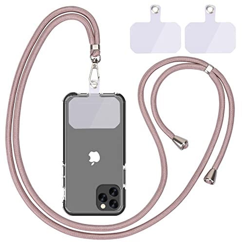 Chaîne de téléphone portable universelle - Cordon universel pour téléphone portable à suspendre autour du cou - Avec cordon de téléphone portable - Réglable et amovible - Or rose 0