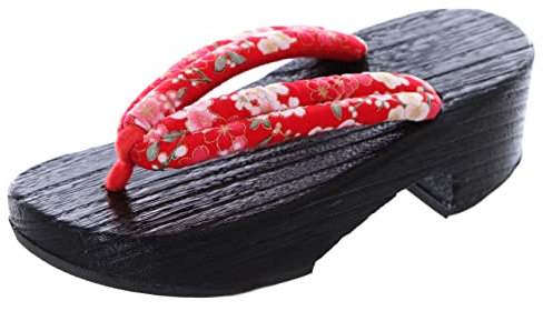 Kawaii-Story K-G-61-5 Rot Blumen Sakura Holz schwarz Original Japan Geta Sandale Tabi Kimono Geisha Zehentrenner (numeric_38)