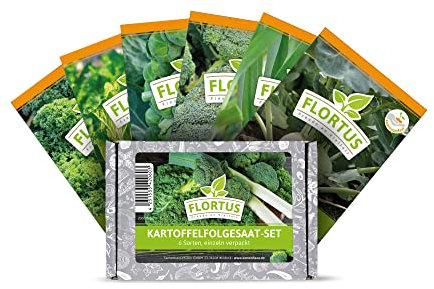 FLORTUS Kartoffelfolgesaat Samen Set | 6 Sorten Gemüsesamen | Saatgut Box für Gemüse Anzucht | Gemüsesamen Set mit Garten Samen & Balkon Gemüse Samen