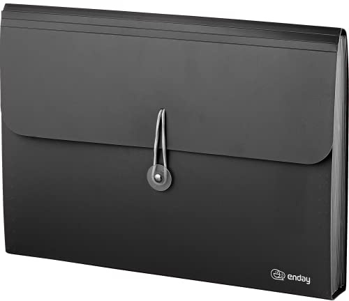 Accordion File Organizer Black, 13 Pocket Expanding File and Cover Folder with Labels, Plastic Portable Desktop Letter A4 Paper – by Enday