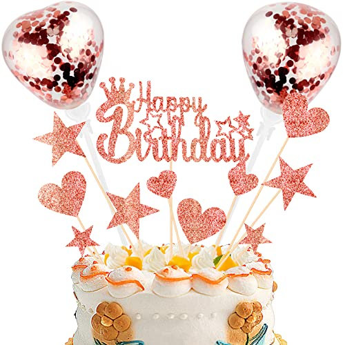Decoration Gateau Anniversaire Cake Topper Happy Birthday Joyeux Anniversaire Decoration,or rose