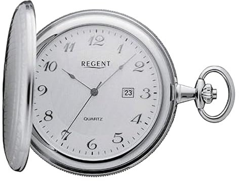 Regent Herren Taschenuhr Savonnette Edelstahl 48 MM Quarz Arabische Zahlen Datum P-751