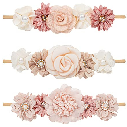 Baby Girls-Flower-Headband-Elastic-Hairbands for Newborn Toddler Pack of 3