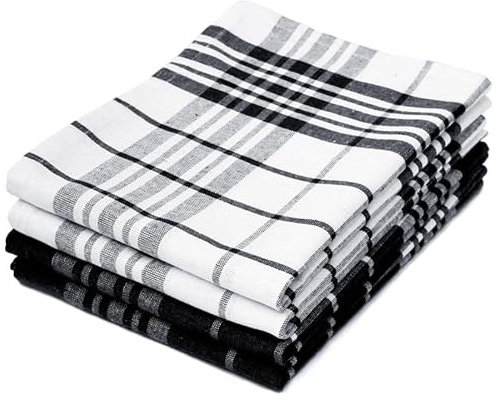 Encasa Lot de 4 torchons de Cuisine en éponge – 70x45 cm – Chiffon de Nettoyage Absorbant Polyvalent, essuie-Mains et torchon réutilisables (Lot de 4 – Noir Non-éponge)
