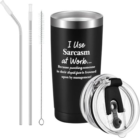 Livole Christmas Gifts for Men: Funny & Unusual, Novelty Men's Gifts for Birthday, I Use Sarcasm at Work, Funny Work Mugs for Colleagues, 20oz Thermal Travel Mug, 600ml Wine Tumbler