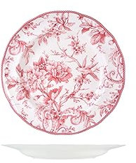 H&H Primrose Set 6 Piatti Frutta, in Porcellana, Rosso e Bianco, 22cm, Stile Inglese