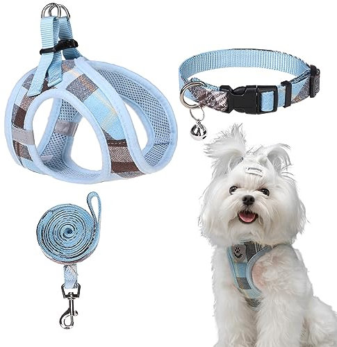 EXPAWLORER Classic Plaid Step in Dog Harness – Hundehalsband und Leine – weiches Netzgewebe, gepolstert, verstellbar, für kleine Hunde, kein Ziehen, reflektierend, ausbruchsicher, für Spaziergänge im