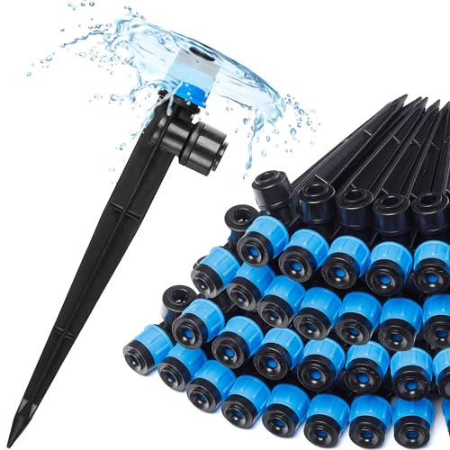 Carpathen 30pcs Drip Irrigation Emitters - 1/4 Drip Irrigation System Push-to-Connect - Adjustable 360 Degree Drip Emitters Vortex on 6 Sturdy Stake - Irrigation Drippers for Garden Watering System