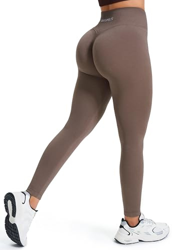 JOYSPELS Gym Sport Leggings Damen Scrunch Butt, High Waist Blickdicht Sporthose Lang Yogahose Po Push Up Seamless Shape Tights Mocha XL