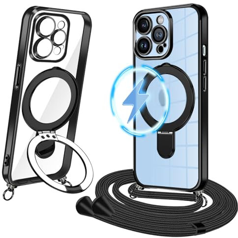XCYYOO Handykette iPhone 13 Pro Hülle mit Band [Kompatibel mit MagSafe] iPhone 13 Pro Handyhülle mit Band Transparent Silikon Hülle zum Umhängen Case mit Kette Durchsichtig Schutzhülle mit Ständer