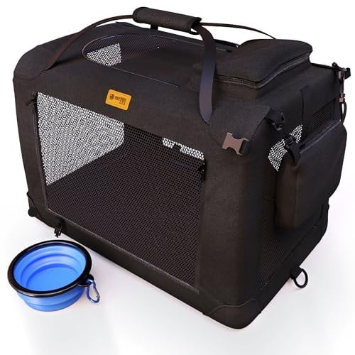 PETPROVED Hundebox Transportbox Hund Katze Hundetransportbox Hundebox Faltbar für Zuhause Auto Rückbank Transportbox Hund Katze Hundetransportbox Auto Kofferraum Katzentransportbox Groß (L Schwarz)