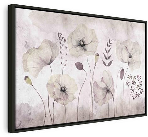 B&D XXL Bilder mit Rahmen 120x80 cm Wandbilder groß Leinwandbild XXL schwarzer Holzrahmen modern Wanddekoration Kunstdruck Wanddeko Wohnzimmer Schlafzimmer Blumen Botanik Blätter Natur