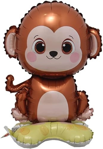 3D-Tiere Luftballon mit Sockel - Stehender Folienballon für Kinder Geburtstag - Aufblasbare Deko für Geburtstagsfeiern und Tier-Mottoparty (Affe)