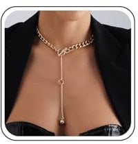 Inilbran Punk Chunky Link Chain Necklace Vintage Cuban Chain Necklace Gold Thick Chain Necklace Round Ball Bead Y Drop Necklace Jewelry for Women and Girls