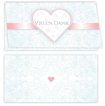 250 Dankeskarten Vielen Dank für Hochzeit, Standesamt, Geburtstag, Konfirmation, Kommunion, Taufe, Geburtstag, Jubiläum. Klappkarten DIN lang (21 x 10,5 cm). Design mit elegantem Ornament und Herz