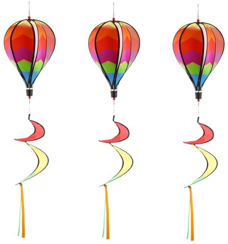 CIYODO 3er Satz Stoff Heißluftballons Windspiele Outdoor Dekoration Garten Regenbogen Ballon Anhänger