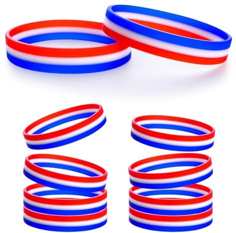 8Pcs Bracelet Bleu Blanc Rouge en Silicone Style Drapeau National Bracelet Unisexe Kit Supporter Equipe France pour Sport Foot