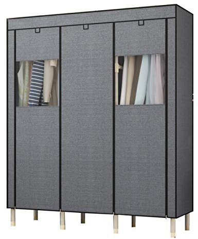 Stoffgarderobe für Schlafzimmer, tragbares Schrankregal mit großer Kapazität, Aufbewahrungsorganisator, Regal, Kleiderschrank für Flur, Wohnzimmer, Gästezimmer, Grau_150 x 50 x 190 cm/59 x 20 x 75 Zo