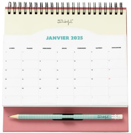 Mr. Wonderful - Calendrier de Bureau avec Pochette 2025 pour Profiter de Tous les Instants de Bonheur - Inclut 1 Bloc-Notes Adhésif