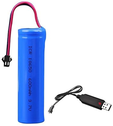 3.7V 600mAh Li-ion Battery Pack 18650 * 1 Cell RC Replacement Rechargeable Battery Pack With SM-2P USB Charger Cable for Airplane DIY, Fishing lights,Doorbell, etc.