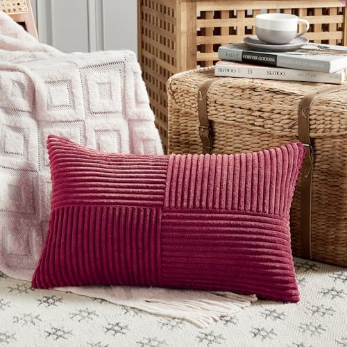 FDTERN 1 Stück Weinrot Kissenbezug 30x60 cm Weich Kordsamt Kissenbezüge Kissenhülle Dekokissenbezug Sofakissen Dekokissen Boho Deko für Sofa Schlafzimmer Wohnzimmer Balkon (Ohne Kissenfüllung)