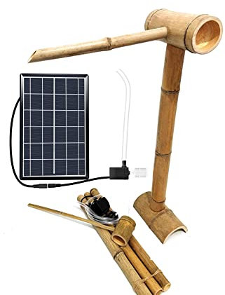 DDKYHU Fontaine à Eau en Bambou avec Pompe Solaire, décoration de Jardin, Fontaine Zen Feng Shui, avec radeaux en Bambou et louches en Bambou, pour intérieur et extérieur, 80 cm, créativité (80 cm)