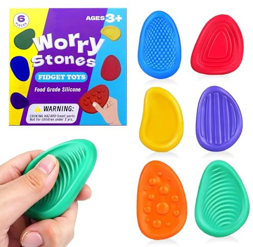 6 Pcs Sensory Stone Age 3+, Fidget Toys for Kids Adults,Worry Stone Fidget, Sensory Toys for Autism, Fidget Stress Toys for Anxiety Relief