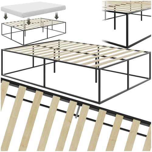 tectake® Bett 140x200 cm, Metall Bett mit Lattenrost, Bettrahmen mit Stauraum, großes Bettgestell ohne Kopfteil, als Ehebett, Einzelbett, Jugendbett, Gästebett, für Schlafzimmer - 140 x 200 x 46,5 cm