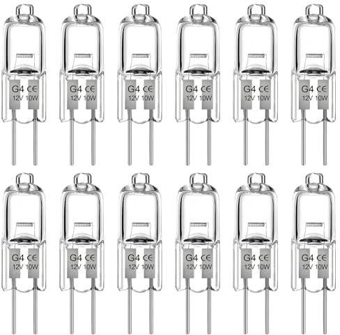 WinDerMo G4 Halogen Leuchtmittel 10W, Halogen 12V 10W 12 Stück, Kapsel 2 Pin Glühbirne, G4 Halogenlampen Warmweiß 2700K Dimmbar für Dunstabzugshaube, Schrank, Tischlampen, Deckenleuchten