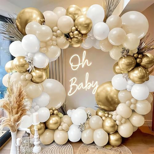 Sand White Gold Balloon Garland Arch Kit,106Pcs Ballons Garland Weib Sand Gold Nude Balloon,Cream Balloon,White Gold Balloon for Birthday Party Decoration,Geburtstag,Baby Shower,Boho Wedding
