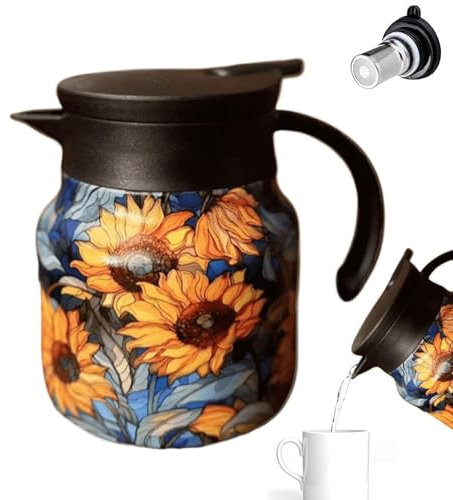 zwxqe Floral Tea Pitcher, 1000ml Tea Infuser, Vintage Teapot, Insulated Tea Brewer, Insulated Coffee Pot, Large Capacity Double Wall Tea Infuser Mug for Travel, Hot or Cold Tea