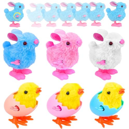 xinrongda 6 Stück Ostern Aufziehspielzeug Set Niedliche Häschen Hühnerspielzeug für Ostern Korbfüller, Das Osterküken, Ostern Party Gefälligkeiten, Ostern Korb Geschenke für Kleine Junge Und Mädchen