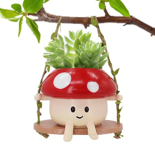 Swinging Plant Pots,Schaukel Blumentopf,Pilz Schaukel Gesicht Pflanzer Topf,Hängende Keramik Blume Kopf Pflanzer für Indoor Outdoor-Pflanzen,Smily Face Planter Pot,für Indoor, Balkon Dekorationen