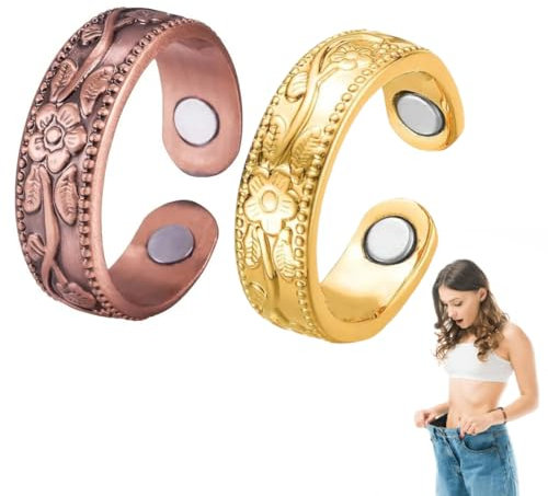 EIROVYA 2 Stücke Ringe Frauen Magnetringe damen,Verstellbare Magnetringe Für Männer Und Frauen,Magnet Ring,Lymphdrainage Magnetring Damen Herren,Magnetschmuck