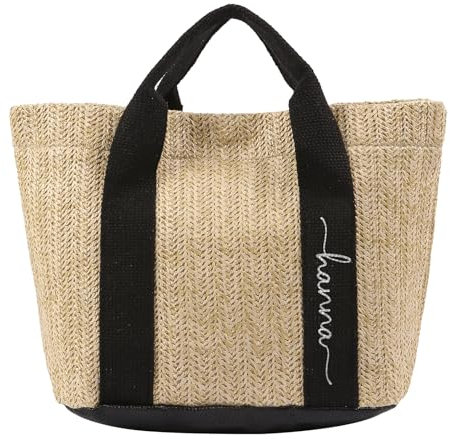 LoLaTide Sacs Personnalisés pour Femmes Sac Fourre-tout tissé avec Nom Sac de loisirs à Grande Capacité pour Voyages, Quotidienne et Shopping (Noir)