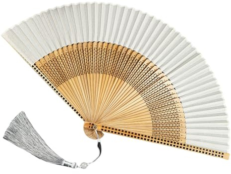 ZZLZYQ fächer Vintage Chinesische Japanische Frauen Handheld Seide Klappventilator Mit Hohlem Bambusrahmen - Quasten-hellgrau