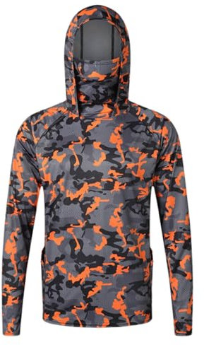 DUHENWU Herren Sonnenschutz Hoodie Langarm Angelhemd Mit Maske Kapuzenpullover Schnell Trocknend Rashguard Angelbekleidung Mit Maske Atmungsaktiv Angelshirt Regular Fit Kapuzenpulli