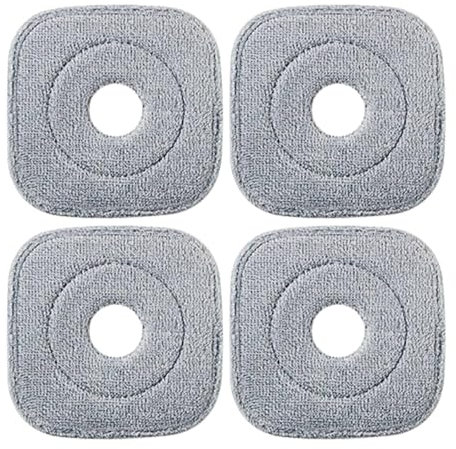Universal Spin Mop Head, Square Gray Fiber Pad for Ceramic Tiles, Wood, & Marble, Support True & Tidy True Most Square Spin Mop And Bucket Replacement (4PCS)