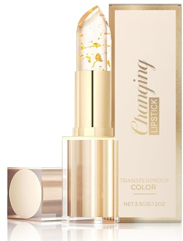 Farbwechselnder Lippenbalsam- Klarer PH Farbwechseleffekt Lipstick für Damen, Hellt die Lippenfarbe auf, Spendet Feuchtigkeit und Beugt Rissbildung vor Lippenstift mit Goldfolie, 3,5g